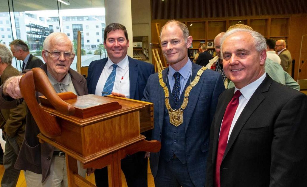 Bill Vernon, Marketing and Product Development Specialist, Dave Tracey, Joinery Works Manager at John Sisk & Son. An Cathaoirleach Ossian Smyth, Eoghan O'Murchadha Principal of DFEi