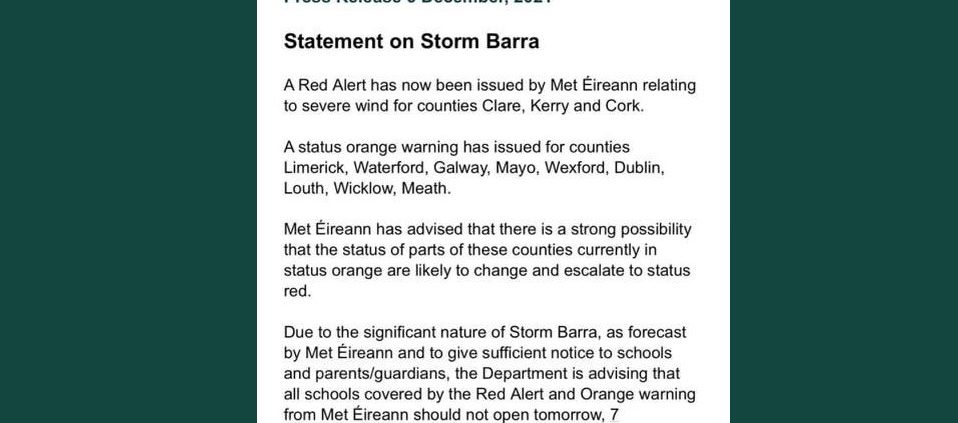 Storm Barra Schools Closed