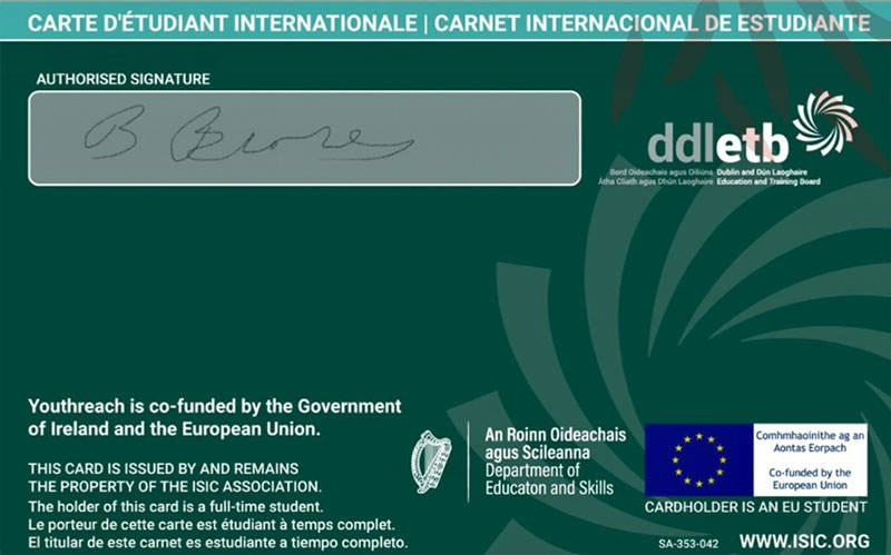 DDLETB Youthreach Student Card back