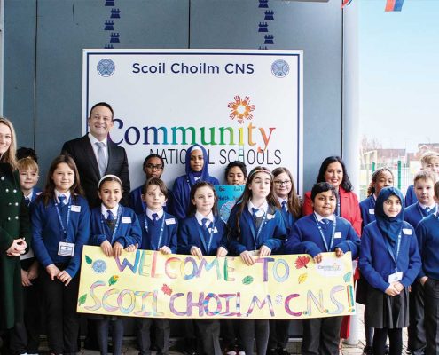 Students Greet An Taoiseach Leo Varadkar at Scoil Choilm CNS DDLETB